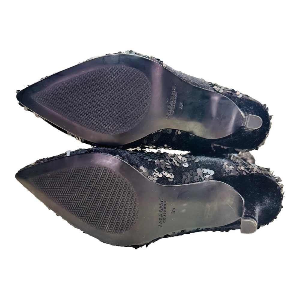 Zara Sequin Fabric / Velvet Ankle Boots - Black - Picture 9 of 15